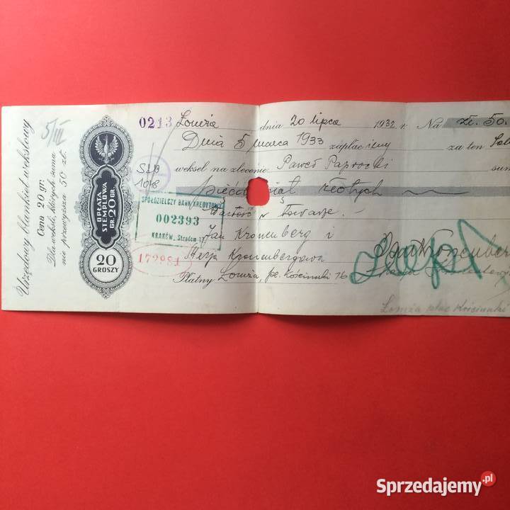 1538 Weksel Wystawiony W Łomży 35 Szczecin sprzedam