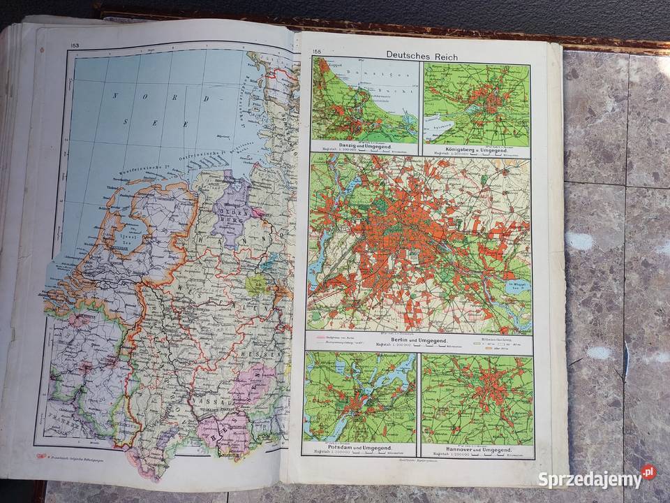 Stary przedwojenny atlas geograficzny niemiecki pomorskie