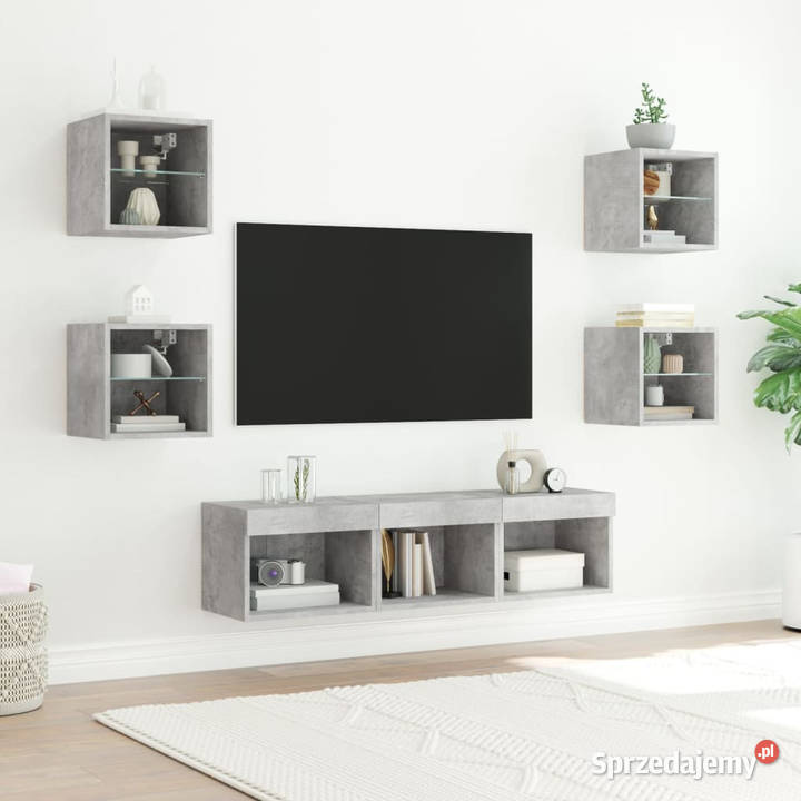 7częściowy zestaw mebli TV z LED szarość betonu Szafki mazowieckie sprzedam