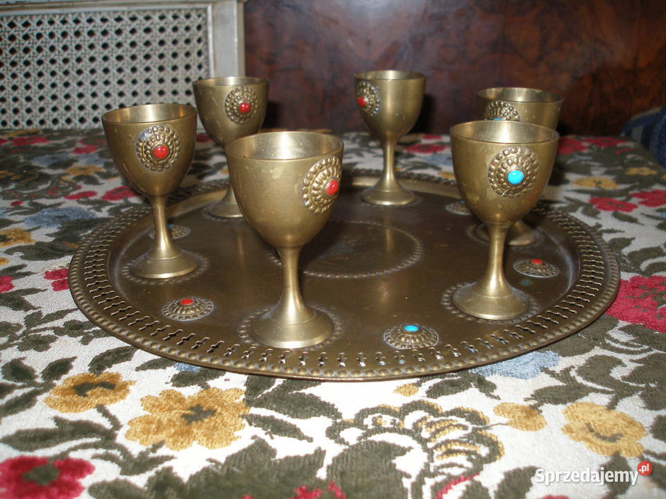 Kieliszki mosiężne z tacą Warszawa sprzedam