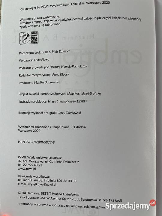Embriologia Hieronim Bartel PZWL Aleksandrów Łódzki sprzedam