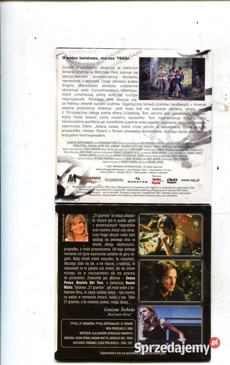 Enigma 21 Gramów 2 Filmy DVD 1 płyta zachodniopomorskie Szczecin sprzedam