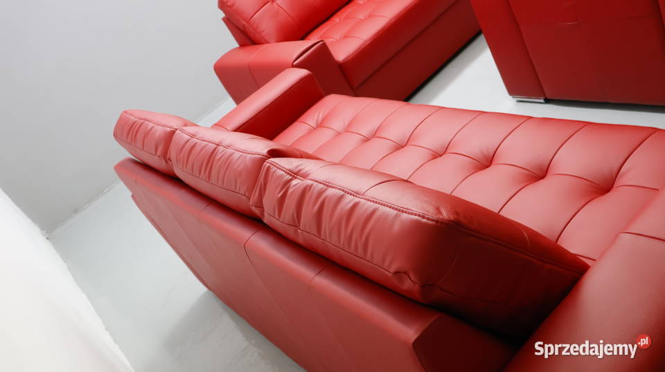 KOMPLET 321 sofy kanapy zestaw czerwona SKÓRA wielkopolskie Poznań