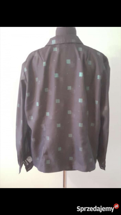 BLUZKA czarna z zielonym wzorem koszula Złotniki