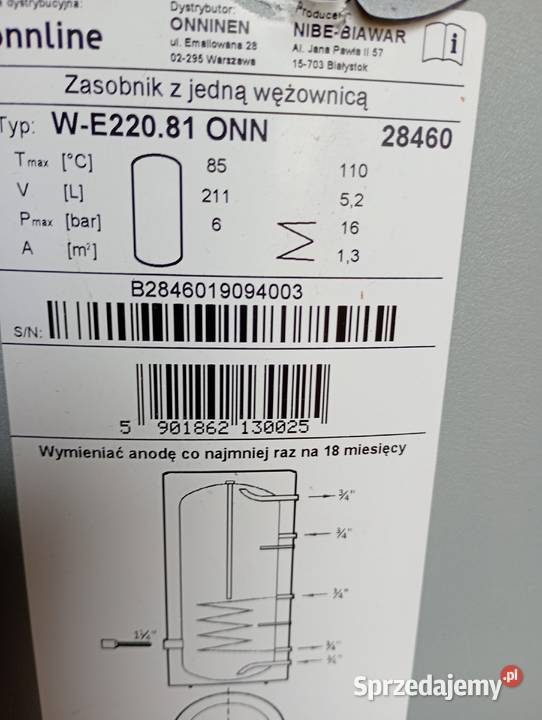 Zasobnik cwu 200l z wężownicą nowy zachodniopomorskie Pyrzyce