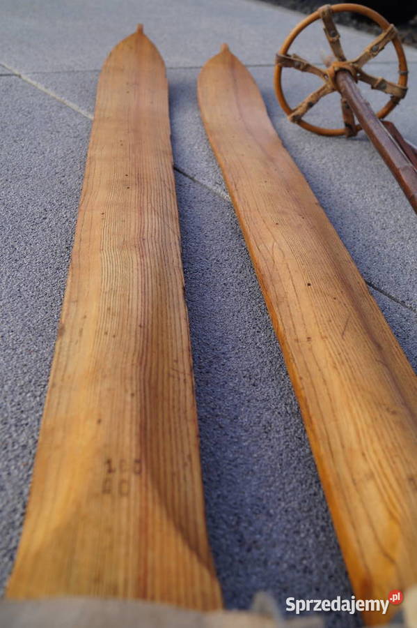 Stare narty jesionowe 177 z kijkami podkarpackie Pruchnik