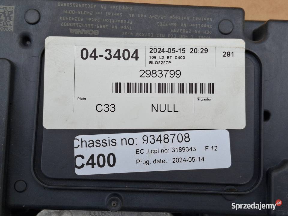 SCANIA MODUŁ KOMPUTER KASETA ECU STEROWNIK Układ elektryczny silnika Bieleń