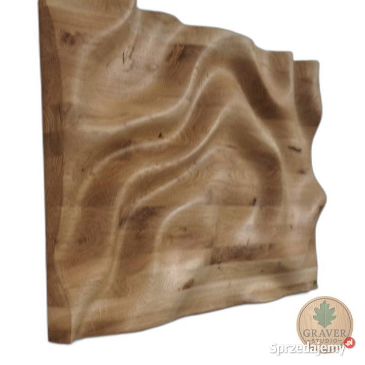 Płaskorzeźba dębowa fale 3D olejowana dekoracja Malechowo
