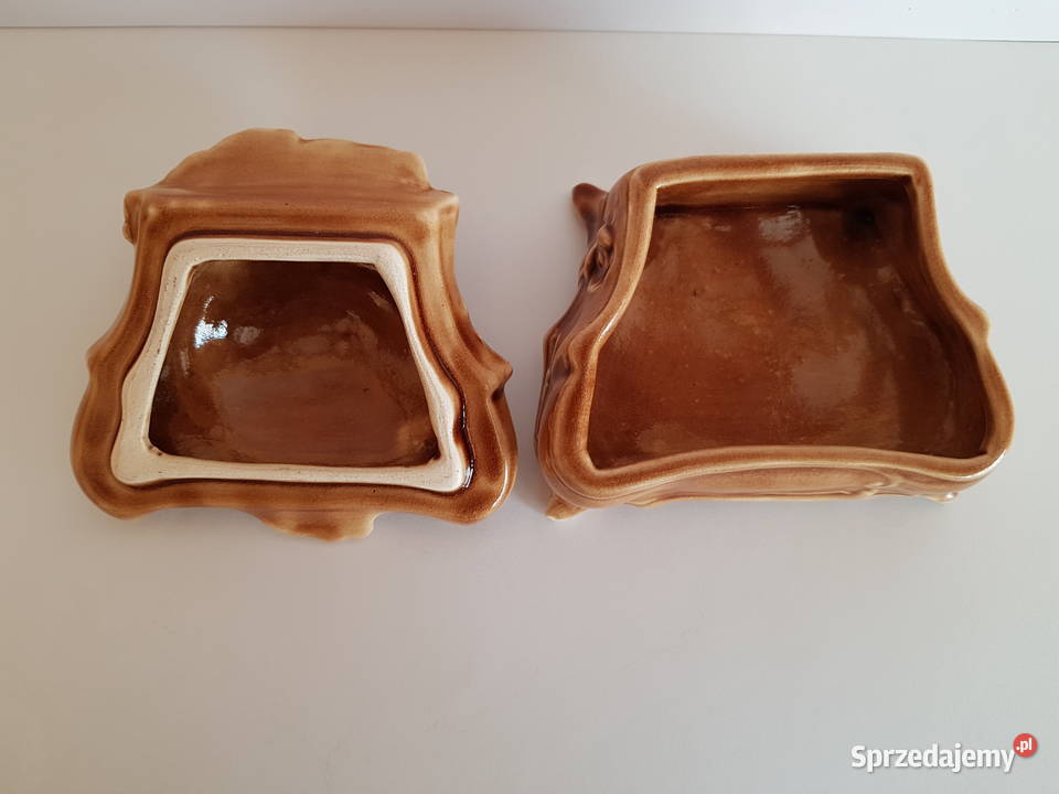 Sygnowane puzderko szkatułka z etykietą Ceramika Dąbrowa Górnicza