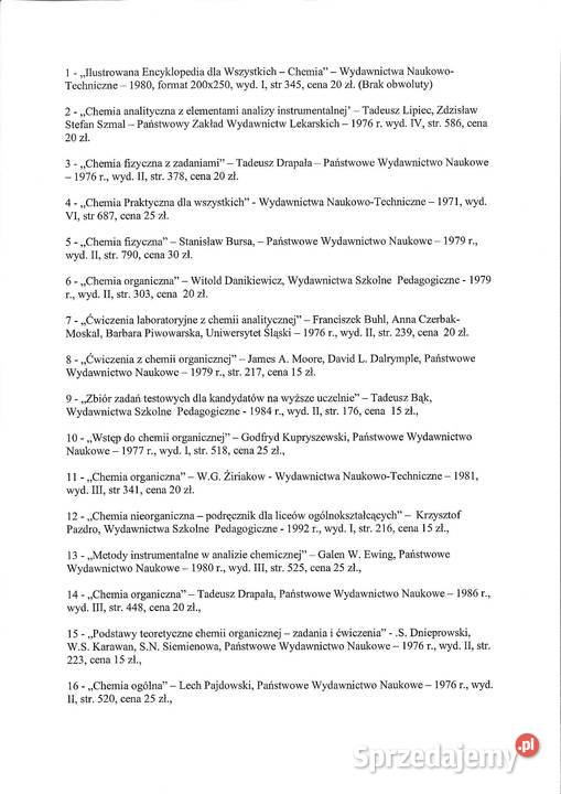 sprzedam książki do chemii