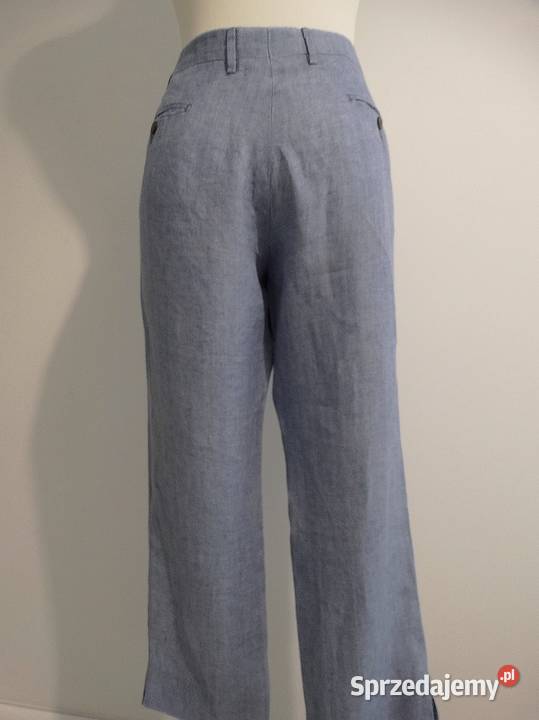 Spodnie Lniane 100 Len Capri Błękitne Icy Blue Łomża