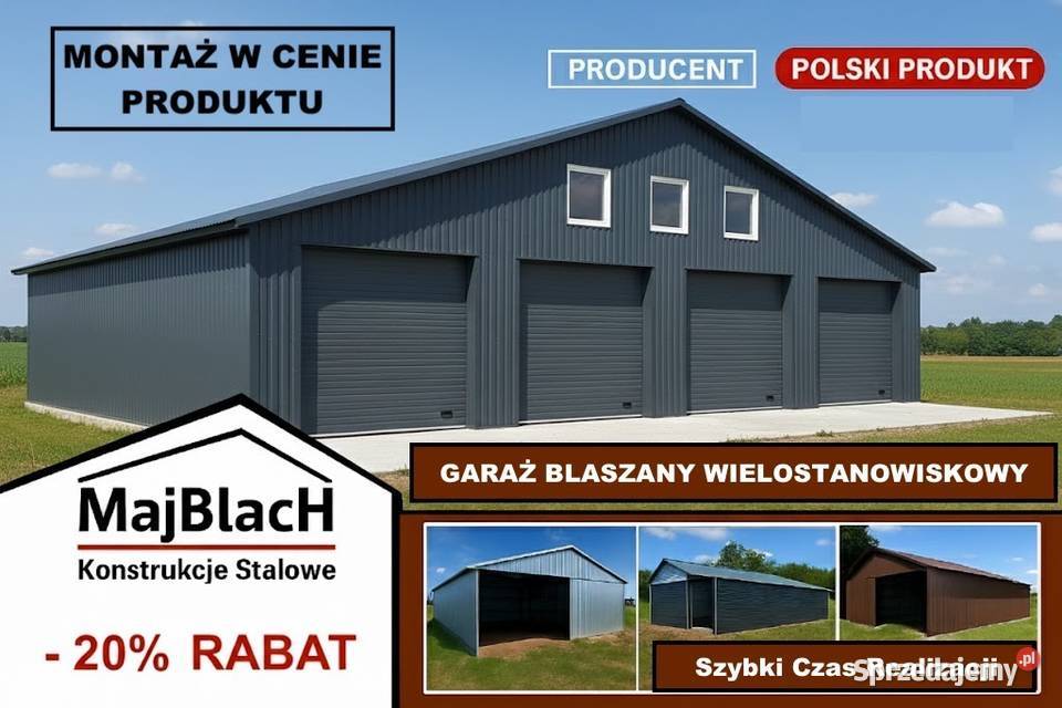 Garaż Blaszany Grafitowy z Bramami Wjazdowymi samodzielny lubelskie Janów Lubelski