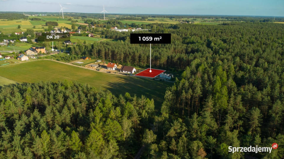 Działka 1059 m pod lasem Prąd na miejscu Dom utwardzona pomorskie