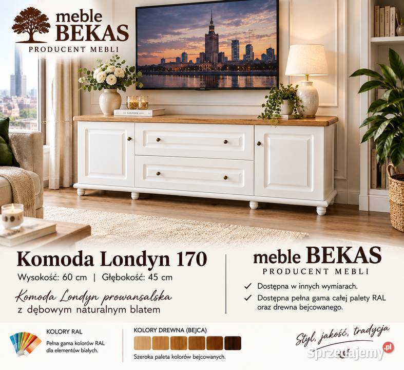 Solidne Dębowe Prowansalskie ŁÓŻKO LONDYN Biały 180cm Łóżka wielkopolskie Piła
