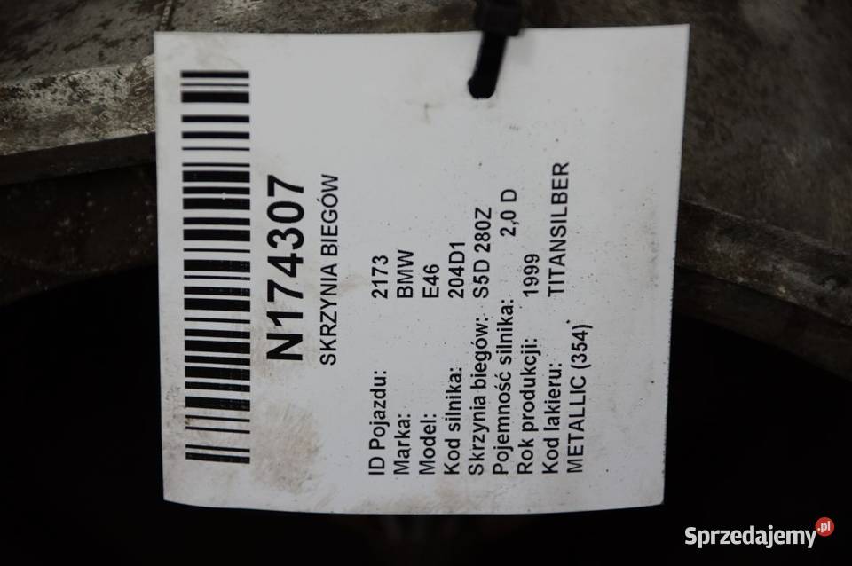 SKRZYNIA BIEGÓW BMW E46 S5D 280Z MTFLT1 osobowe Pozostałe kujawsko-pomorskie Lipno