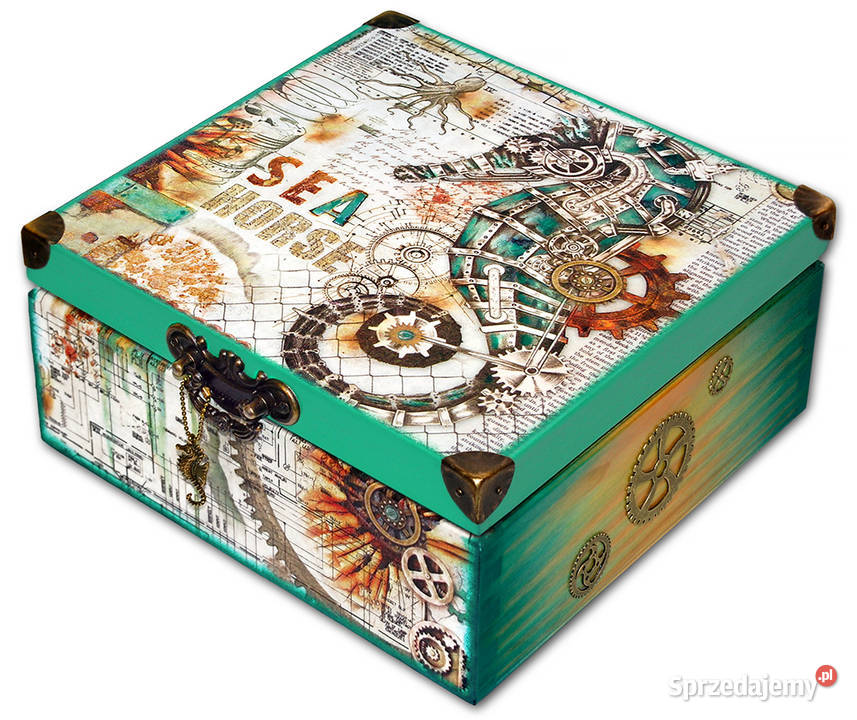 SZKATUŁKA drewniane pudełko SEA STEAMPUNK konik sprzedam
