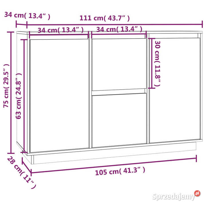 Szafka 111x34x75 lite drewno sosnowe WM814309 mazowieckie
