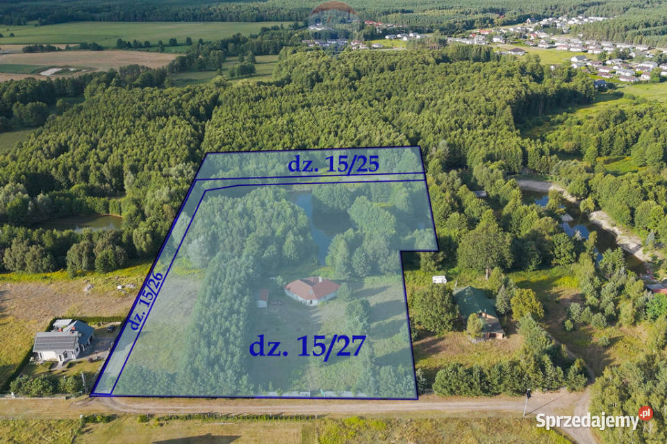 Dom z własnym stawem i wyspą pod Toruniem Obory sprzedam