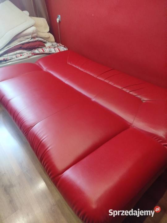 Czerwona skórzana wersalka 2 fotele Poręba