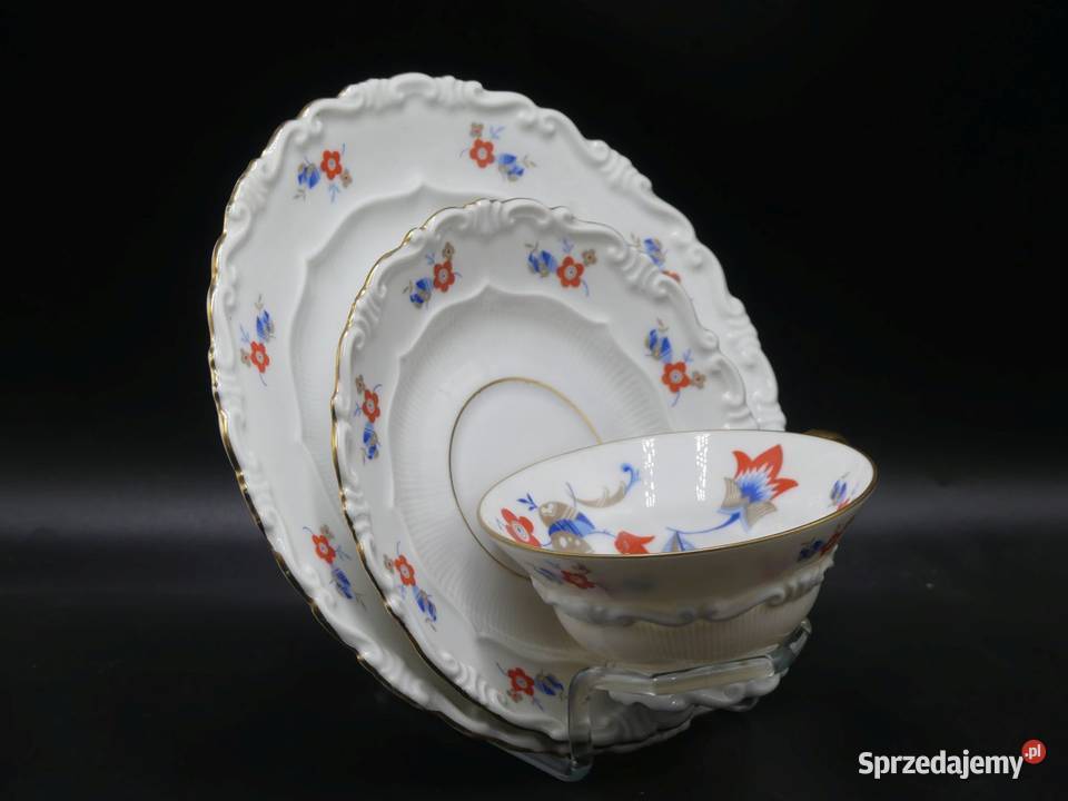 Komplet śniadaniowy Sorau Żary piękne reliefy Porcelana i szkło sprzedam