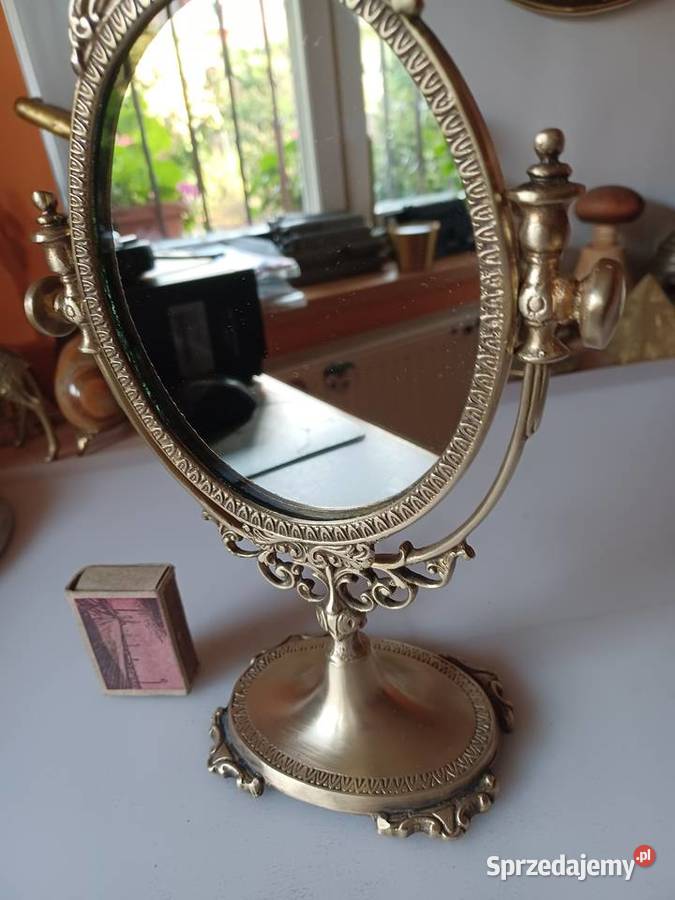 Piękne stojące lusterko w mosiężnej obudowie Lustra wielkopolskie Poznań