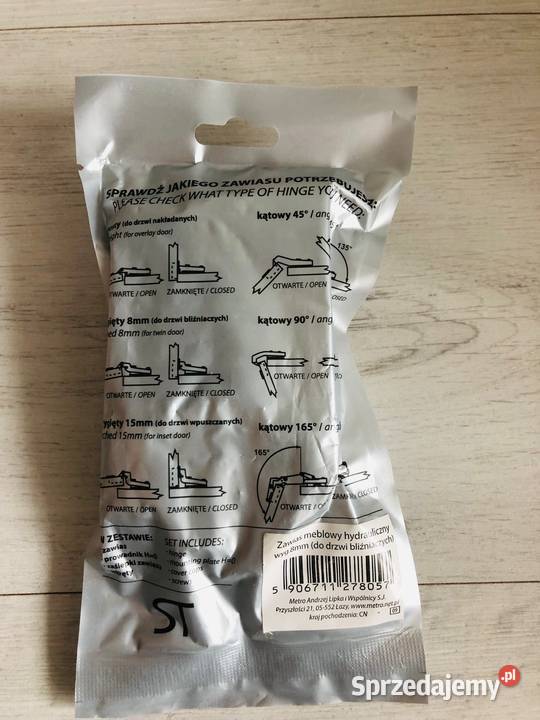 NOWY zawias meblowy hydrauliczny wygięty 8 mm do Łódź