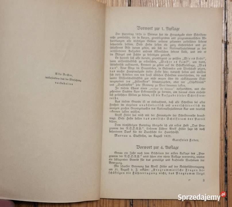 Książka Program NSDAP i jego podstawowe Idee III Gliwice