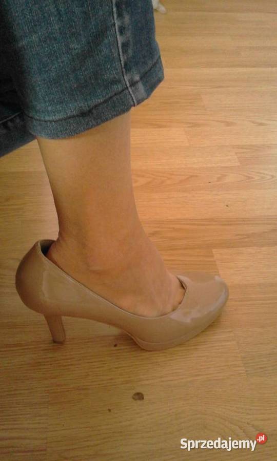 buty beżowe czółenka 39 na obcasie Wesoła