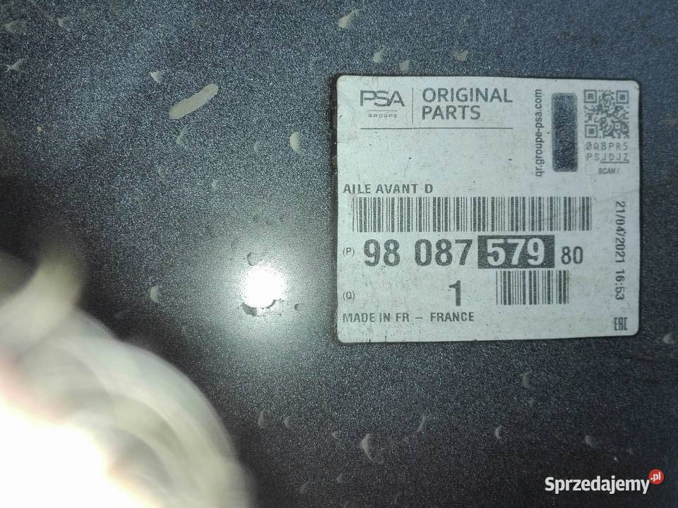 Opel Zafira 2021 r Błotnik przedni prawy orginał Karoseria Zbiersk-Cukrownia sprzedam