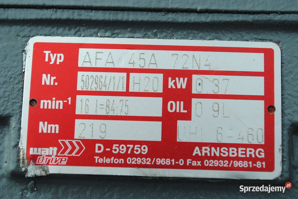 Motoreduktor 037kw 16obrmin Firmy WATT Kargowa sprzedam