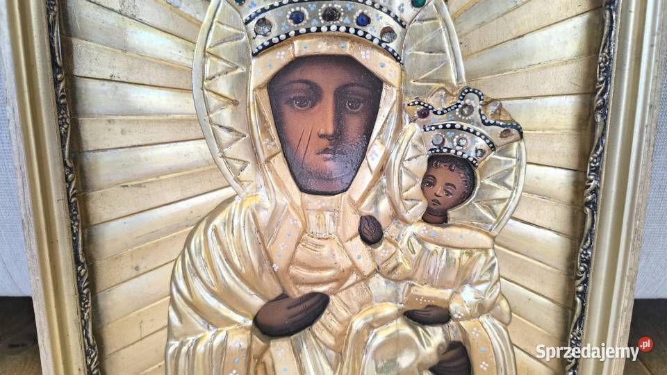 Piękna oryginalna XIX wieczna ikona Matka boska łódzkie