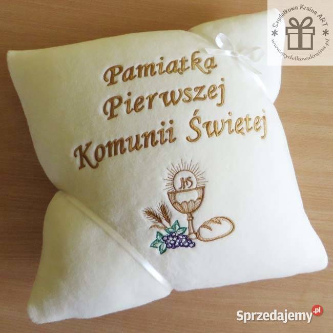 Pamiątka I Komunii Świętej poduszka z haftem Toruń