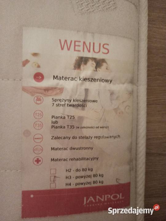 Materac rehabilitacyjny Janpol Wenus 160x200 200cm wielkopolskie Rawicz