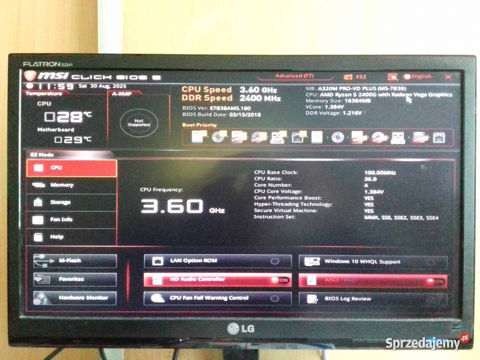 MSI A320M ProVD Plus DDR4 16GB Sprawne AM4 DVI Bydgoszcz