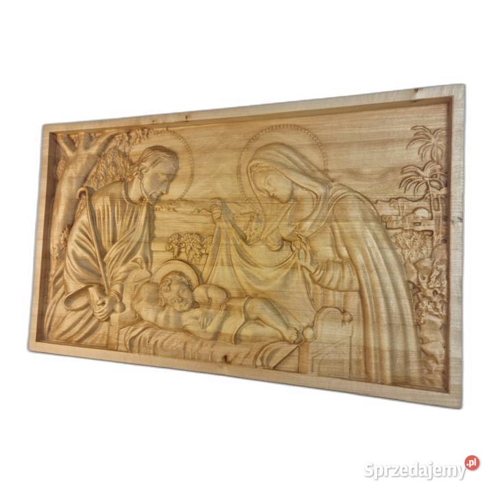 Drewniana płaskorzeźba Święta Rodzina Boże Malechowo sprzedam