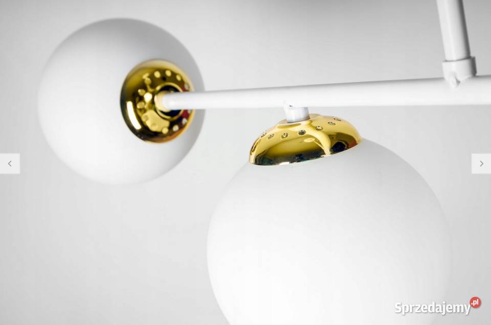 LAMPA WISZĄCA SUFITOWA ŻYRANDOL ZŁOTA BIAŁA KULE przezroczysty Oświetlenie Choroszcz