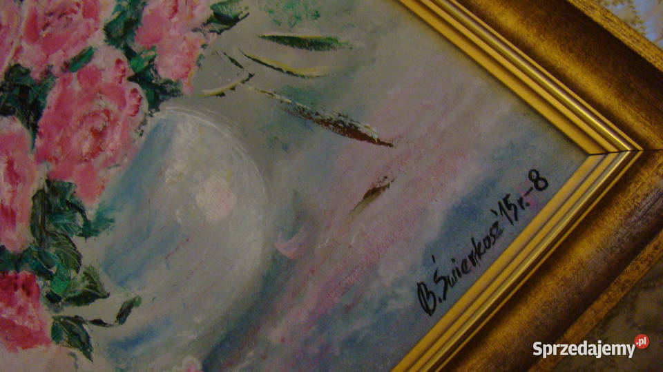 Obraz olejny RÓŻOWE RÓŻE W WAZONIE Grzechynia