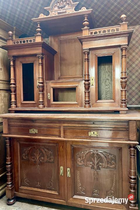 Komplet mebli eklektycznych przedwojenny Kredensy i witryny Goleniów