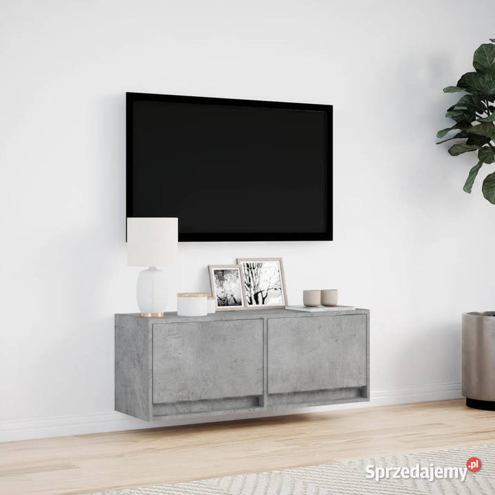 Ścienna szafka TV z LED szarość betonu 100x31x35 Warszawa
