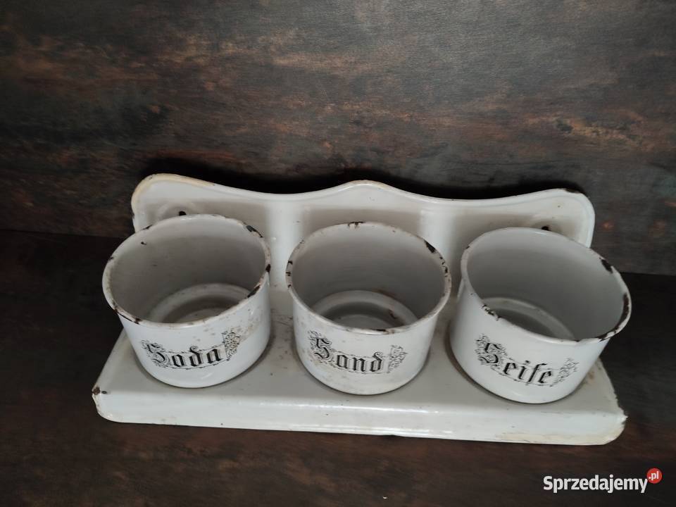 Zestaw kuchenny emaliowany Art Deco vintage PRL Kalisz sprzedam