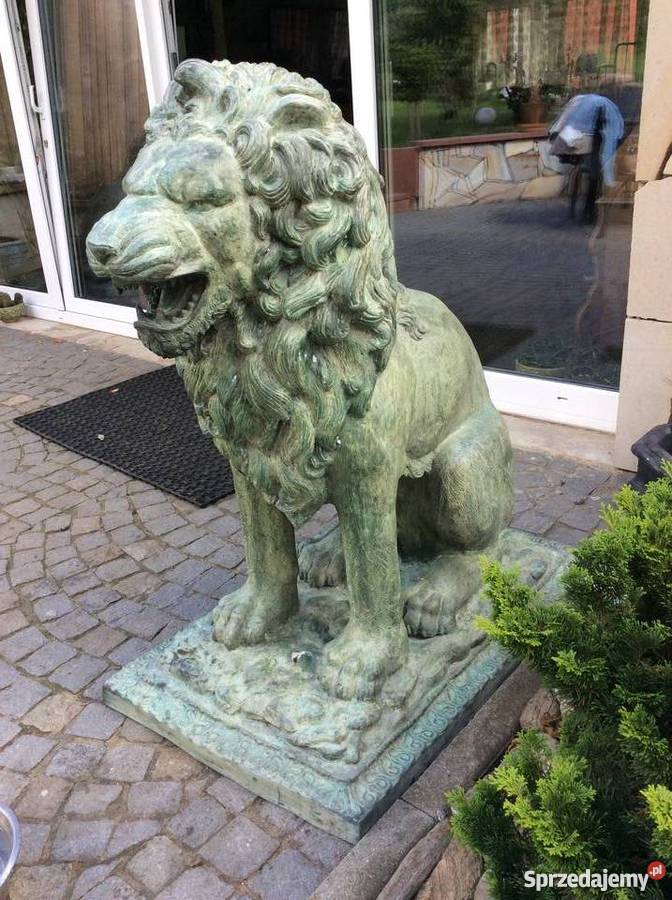 KOMPLET 2 Ogromne Lwy z brązu rzeźba figura ogrodowa LEW