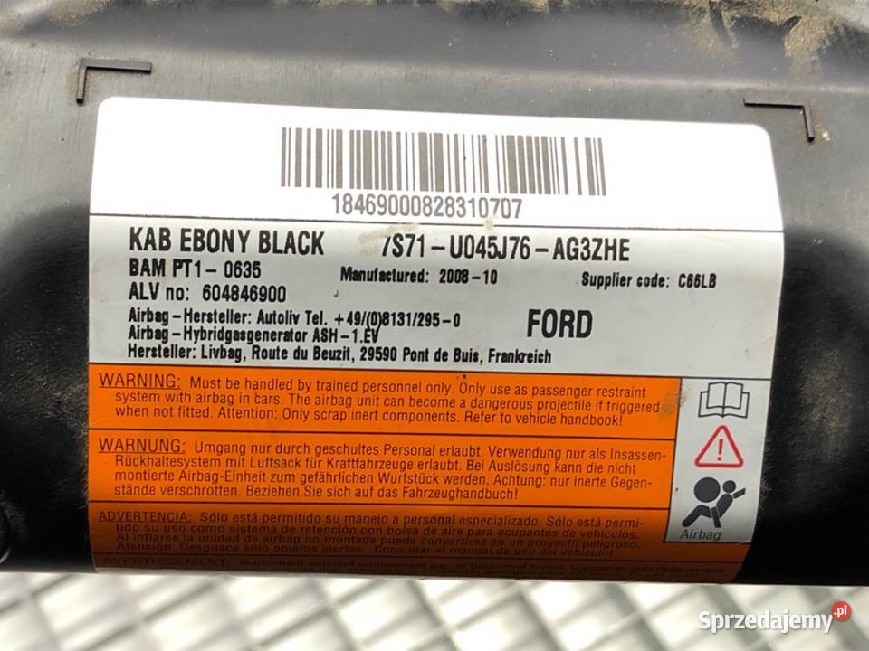 KOKPIT PODUSZKI PASY KOMPLET FORD MONDEO MK4