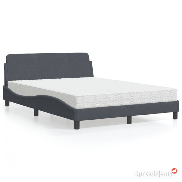 Łóżko z materacem ciemnoszare aksamitne 120x200
