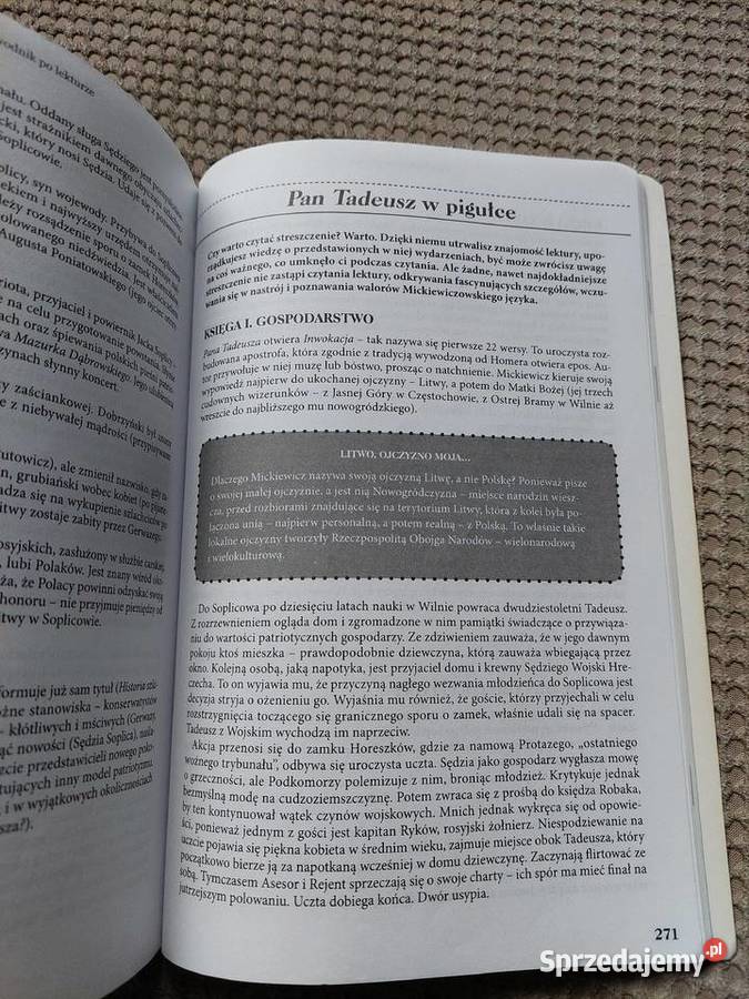 lektura z opracowaniem Pan Tadeusz Adam sprzedam