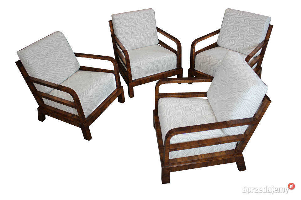 Zestaw czterech foteli art deco w orzechu Zielonka