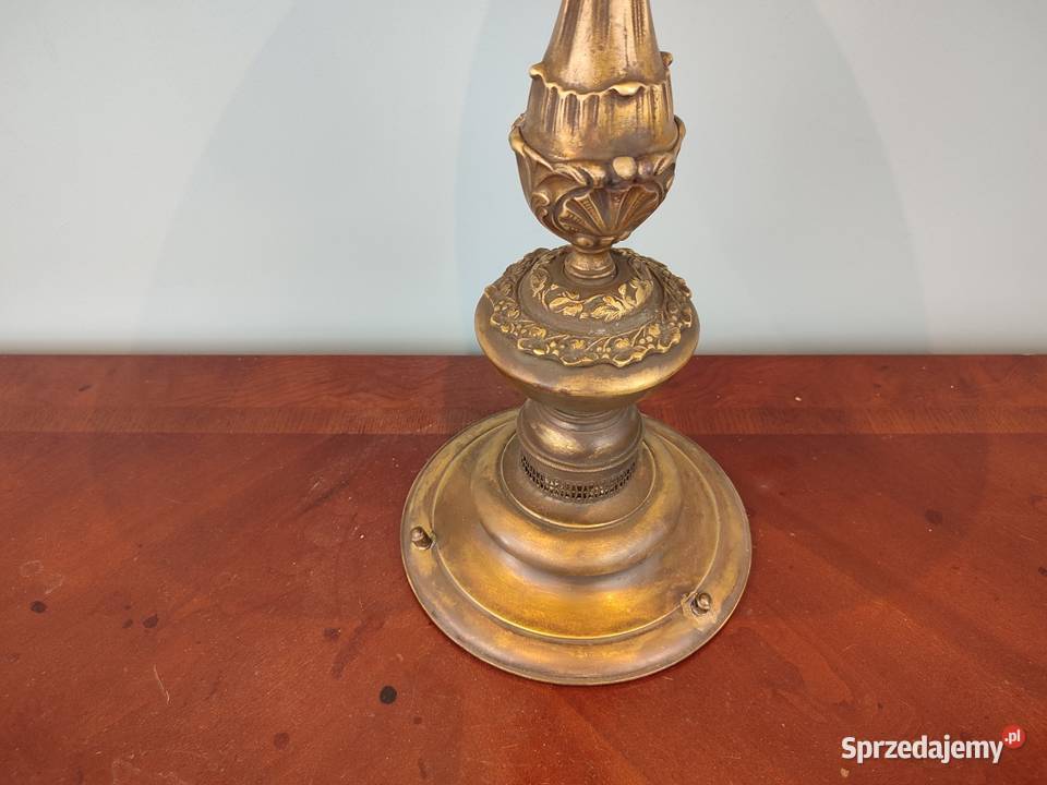 Piękna mosiężna lampa z mlecznym zdobionym Łódź