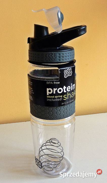 Shaker proteinowy Cool Gear, 24 uncje, szary, ze sprężyną.
