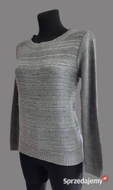 Damski szary ciepły sweter z długim rękawem Bez wzoru Chrzanów