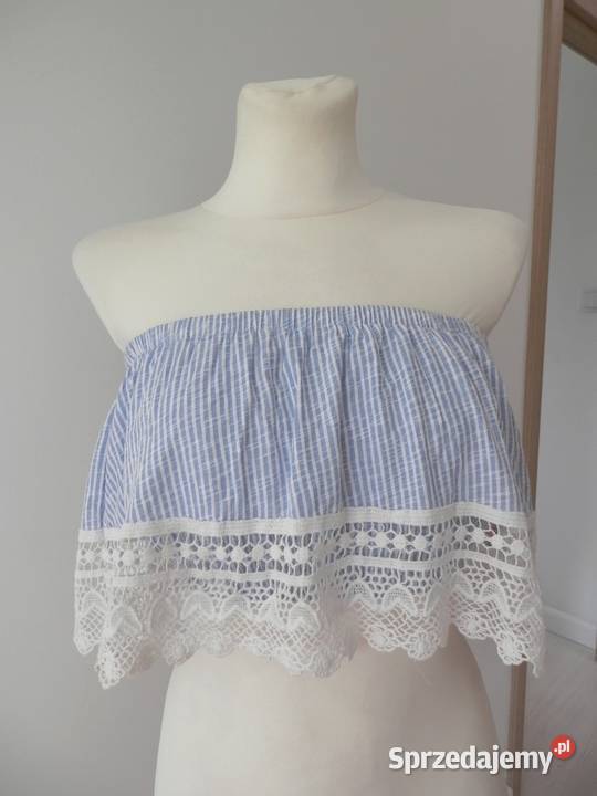 Bluzka Crop Top Bralet z Falbaną bez Ramiączek biały Łomża