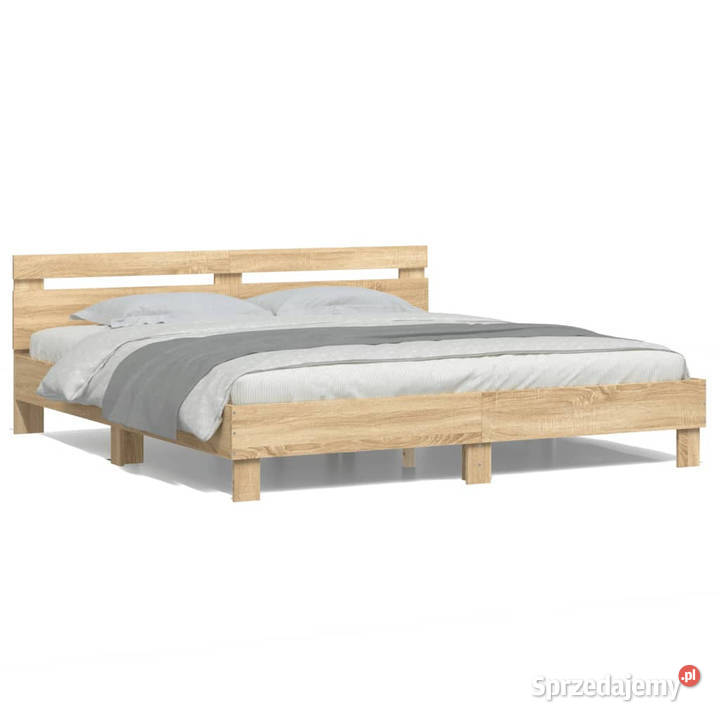Rama łóżka z wezgłowiem i LED dąb sonoma 180x200 Łóżka Warszawa